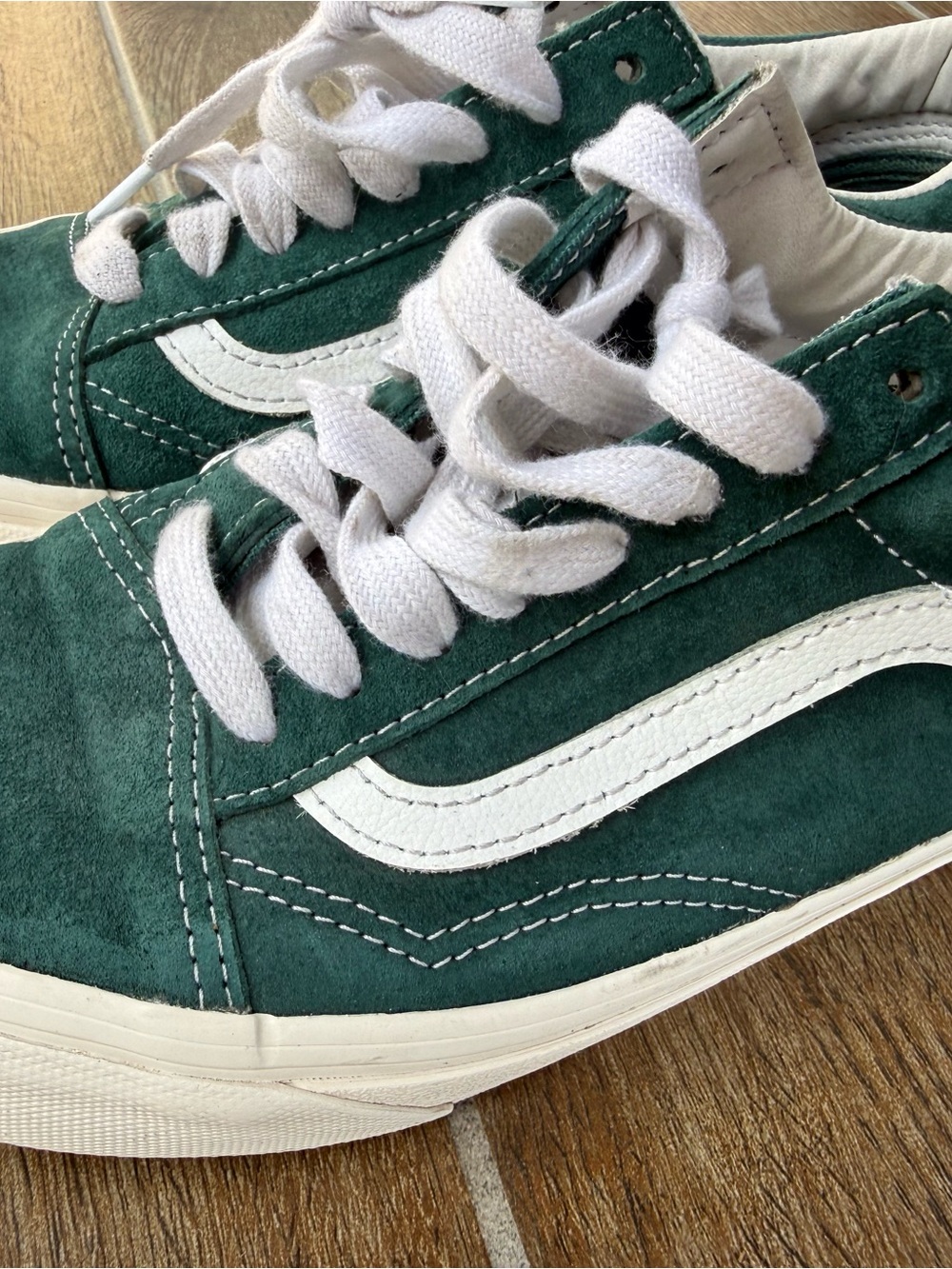 Vans Kids Green Suede Skate Sneakers with White Stripe